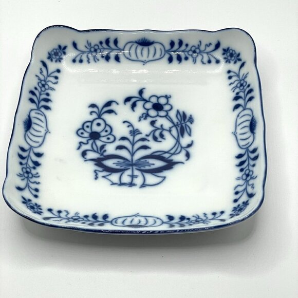Vintage Gerold Porzellan Tettau W. Germany Blue Onion Square Serving Bowl - Picture 2 of 8